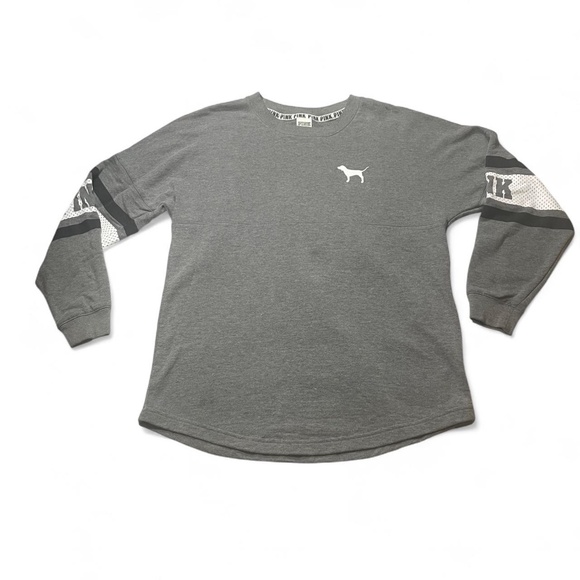 Grey Victoria's Secret PINK Long Sleeve Crewneck Sweatshirt, With White Dog Logo - Picture 1 of 8